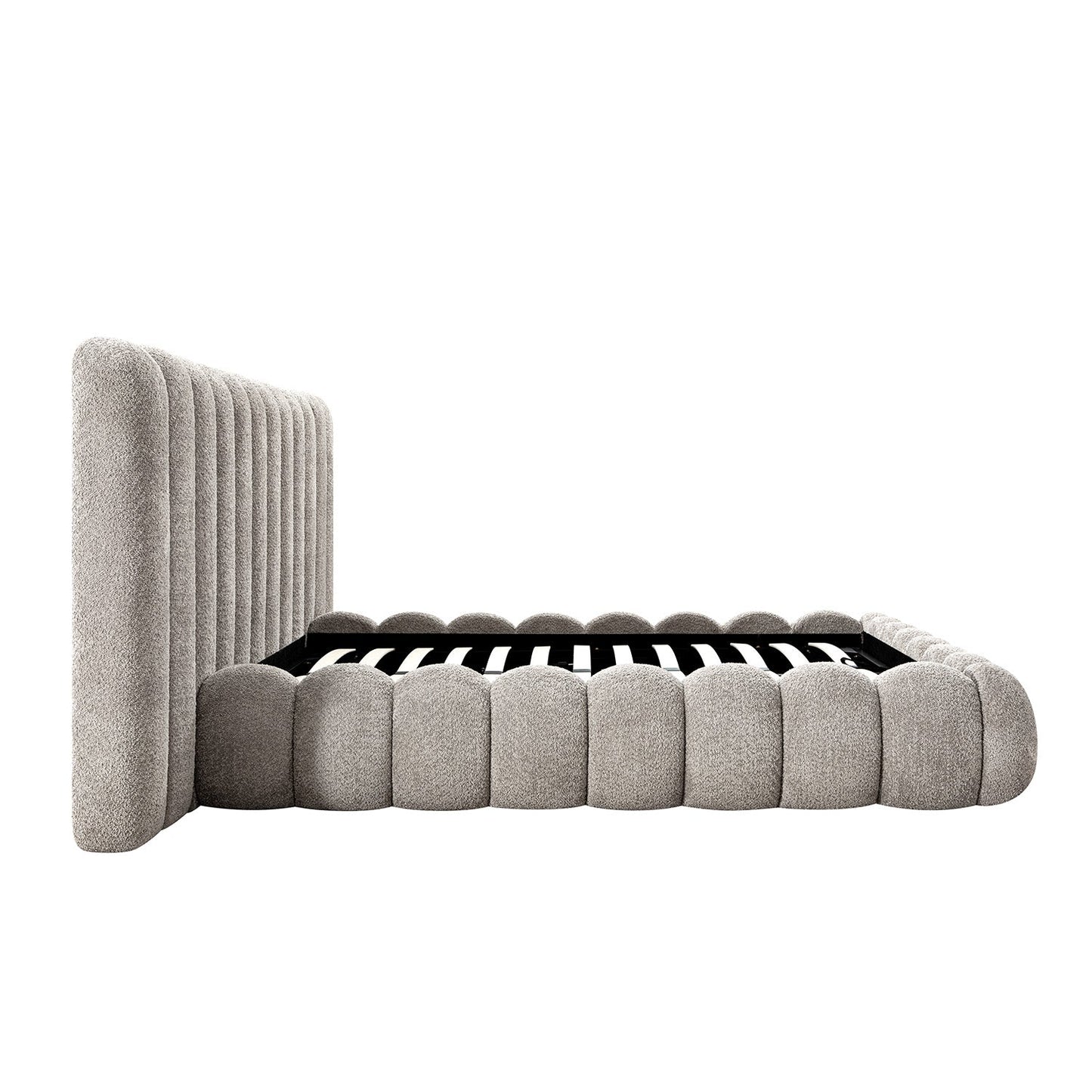 Sebastian Grand Bed with Storage, Stone Teddy Bouclé