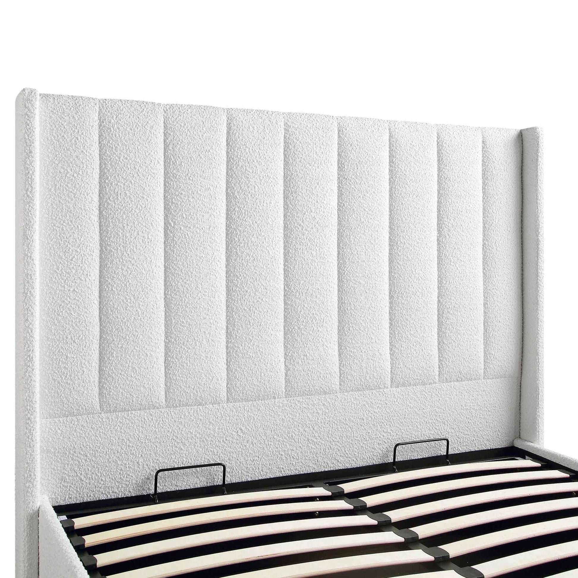 Wilton White Boucle Ottoman Bed with Storage