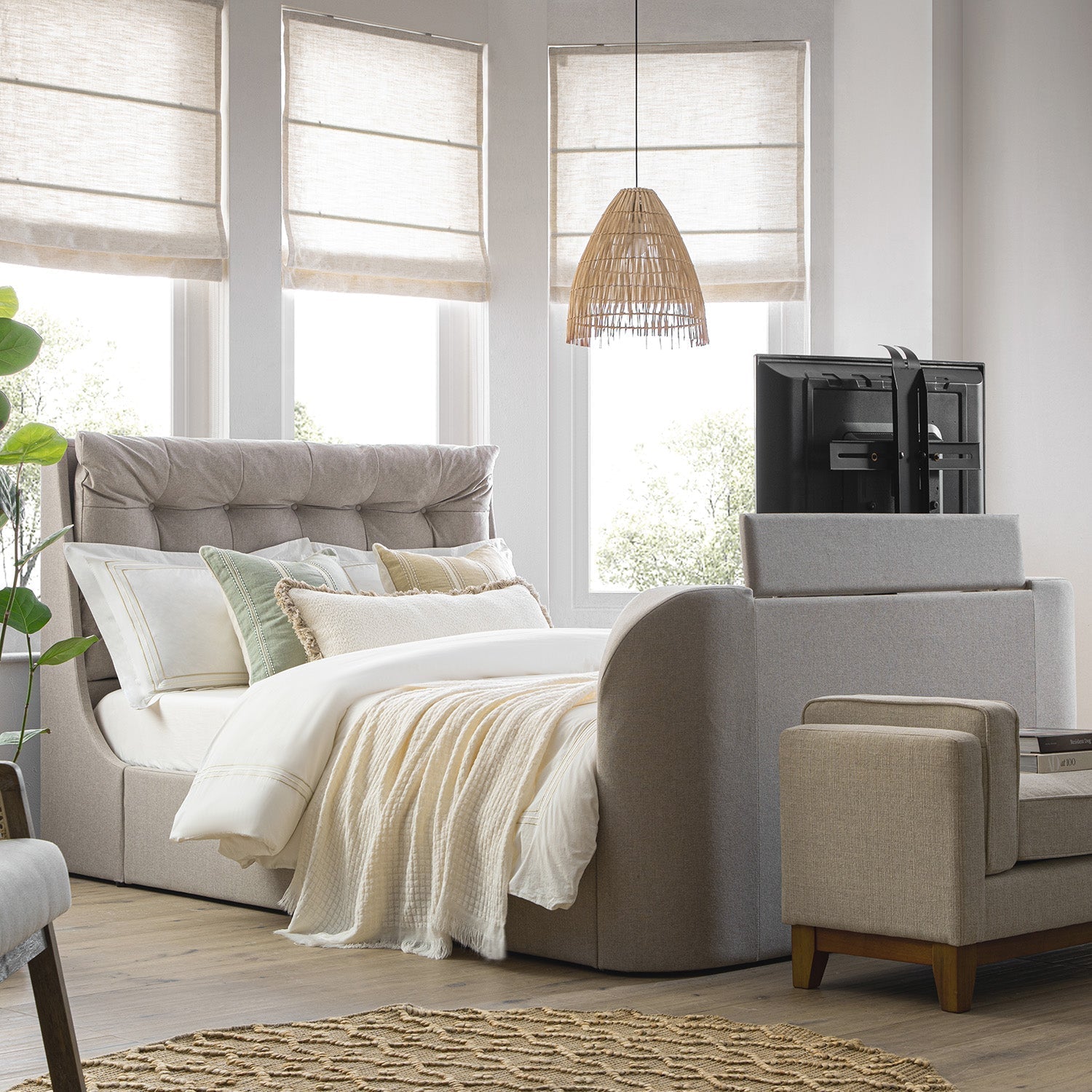 Hadley Stone Fabric TV Bed with Ottoman Storage