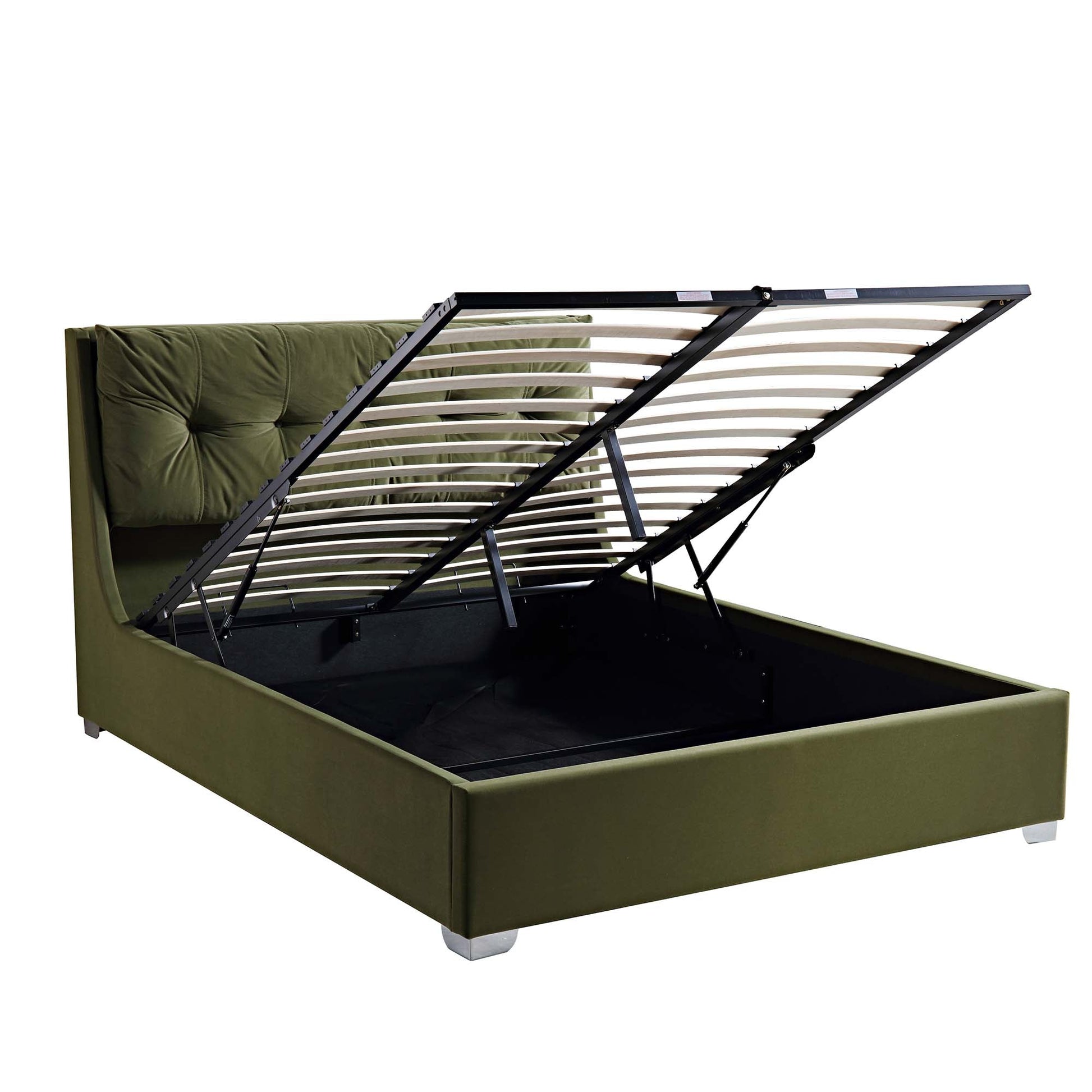 Hadley Moss Green Velvet Ottoman Bed with Storage