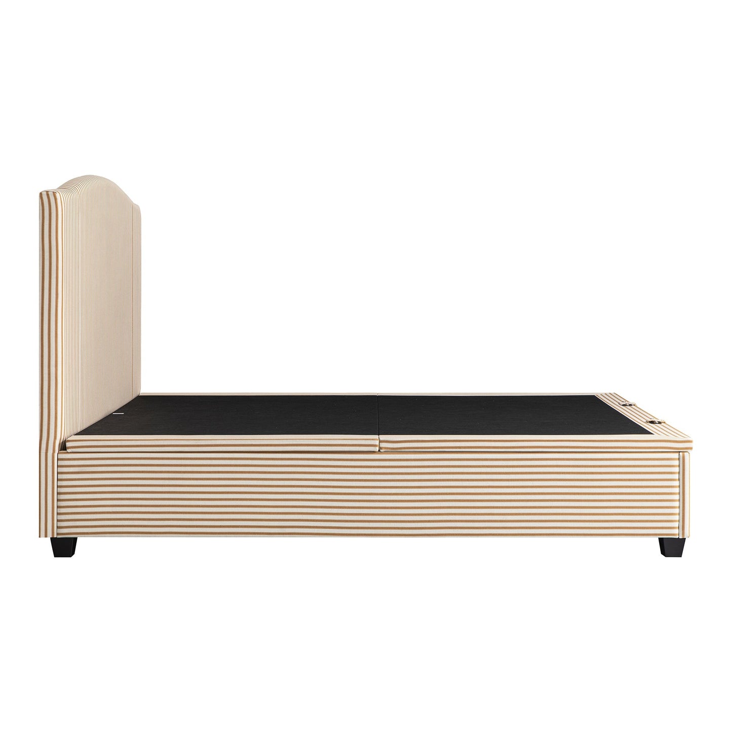 Chilworth Upholstered Ottoman Bed with Storage, Ochre Stripe Linen Blend