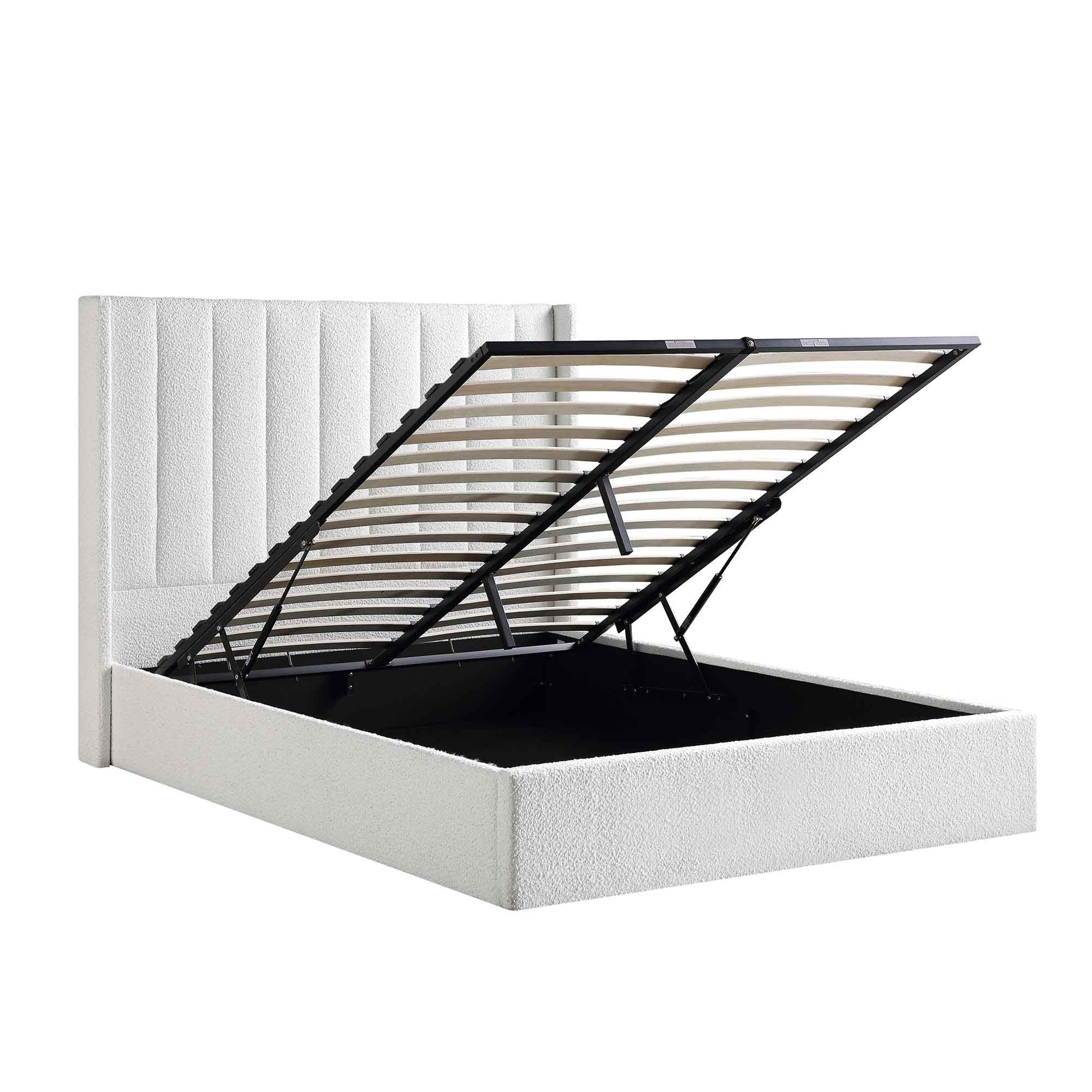 Wilton White Boucle Ottoman Bed with Storage