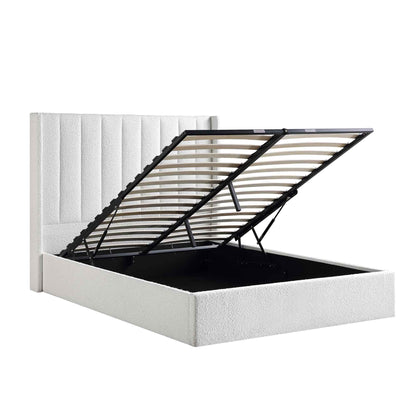 Wilton White Boucle Ottoman Bed with Storage