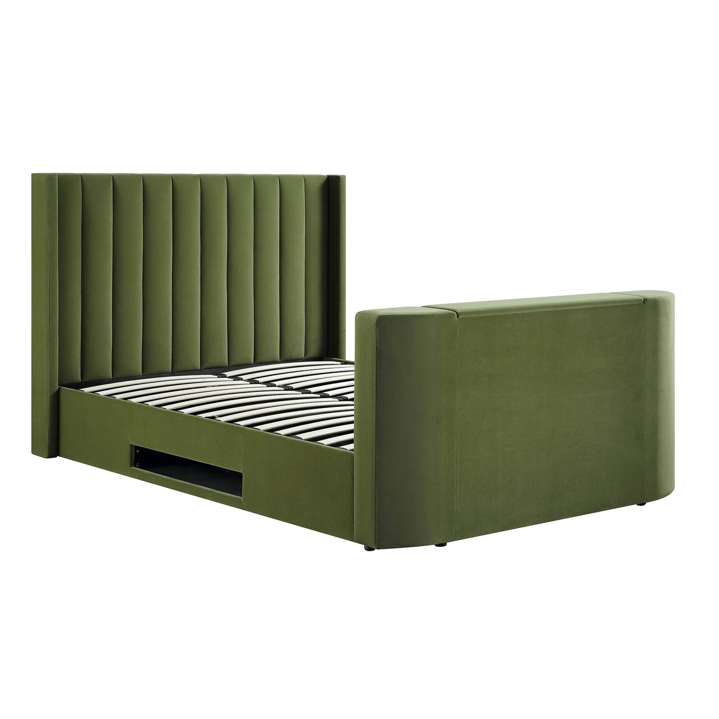 Wilton Moss Green Velvet TV Bed with Ottoman Storage