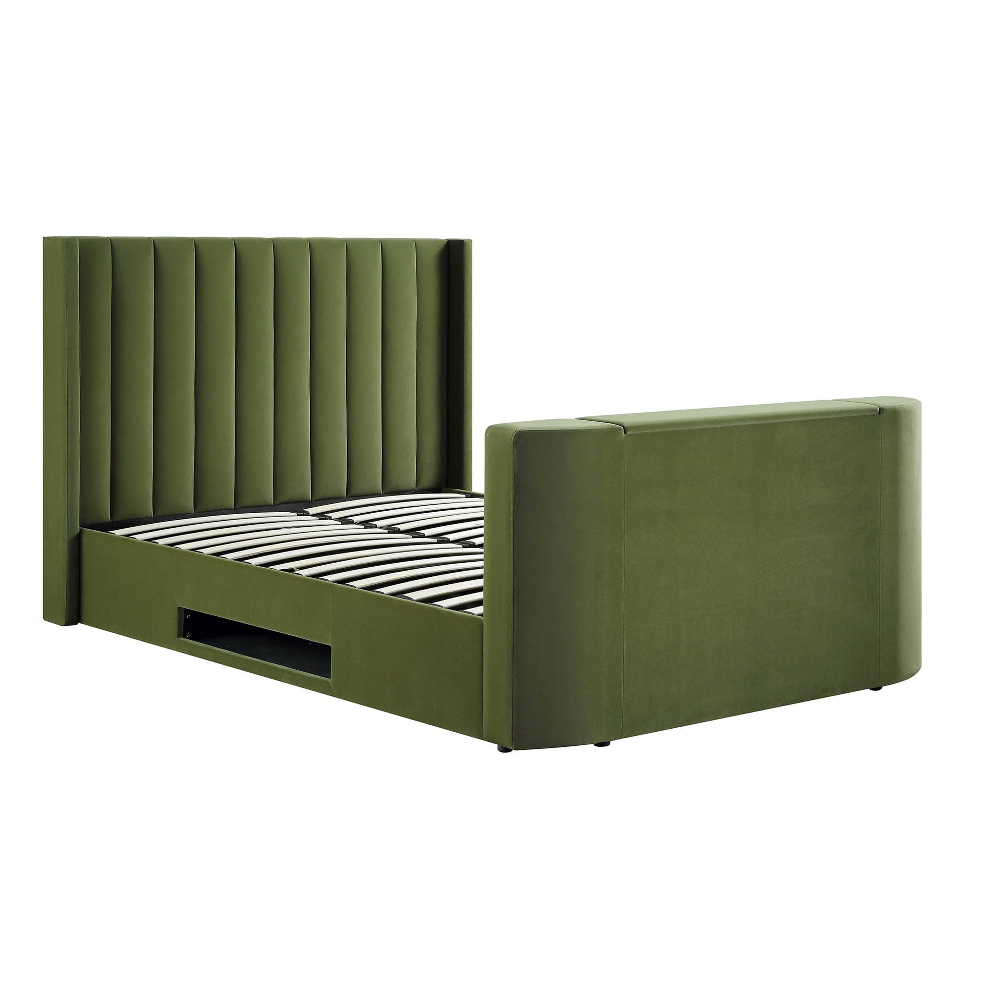 Wilton Moss Green Velvet TV Bed with Ottoman Storage