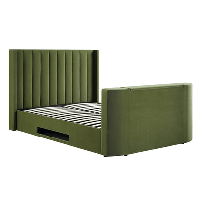 Wilton Moss Green Velvet TV Bed with Ottoman Storage