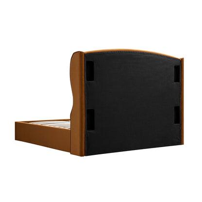 Kimberly Winged Upholstered Bed with Storage, Cinnamon Velvet