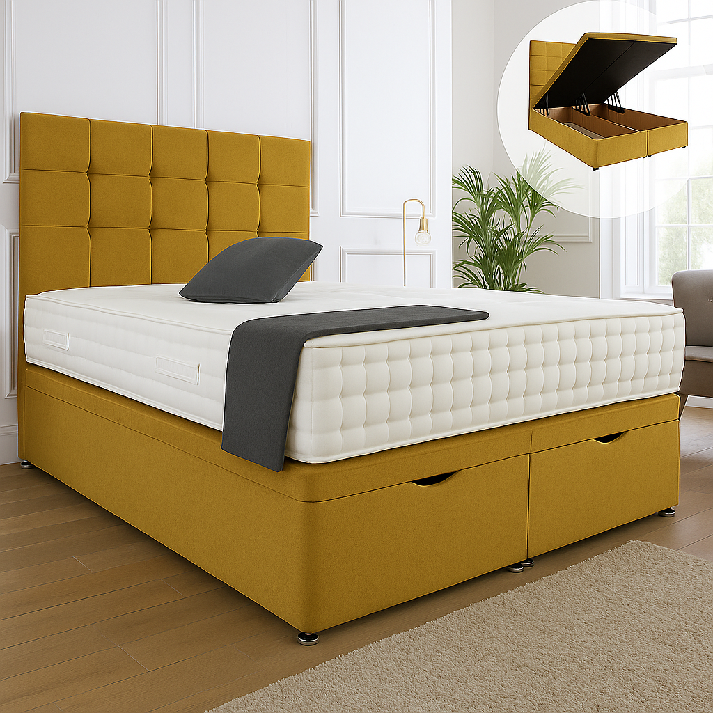 Lorenza Ottoman End Lift Storage Divan Bed - With Headboard