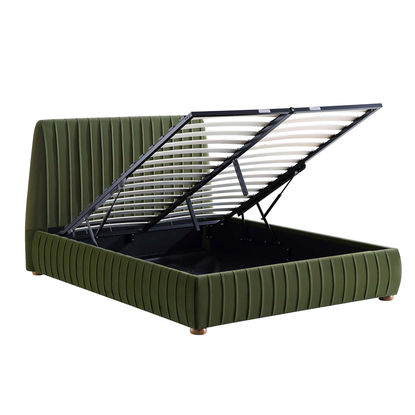 Helia Pleated Ottoman Bed with Storage, Moss Green Velvet