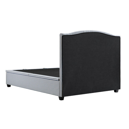 Chilworth Upholstered Ottoman Bed with Storage, Blue Stripe Linen Blend