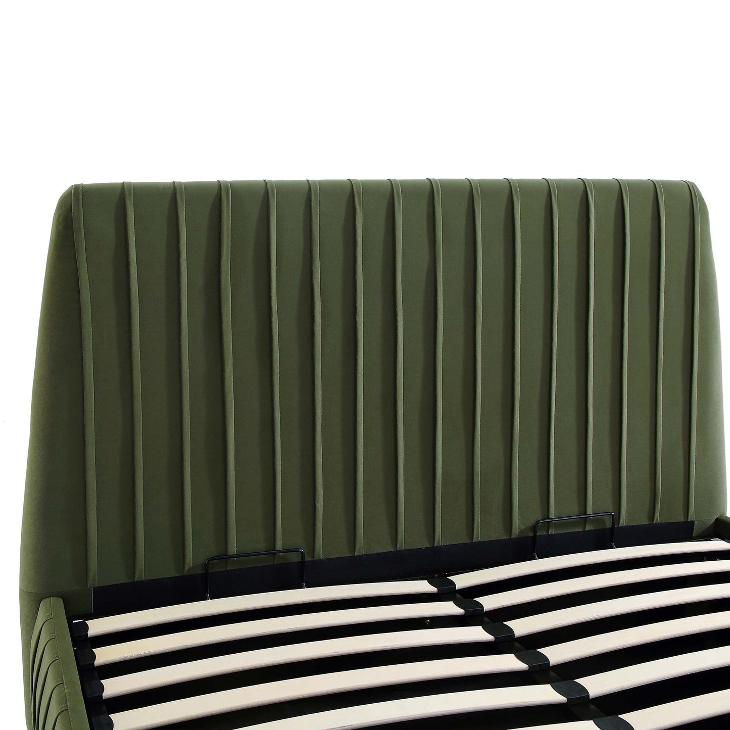 Helia Pleated Ottoman Bed with Storage, Moss Green Velvet