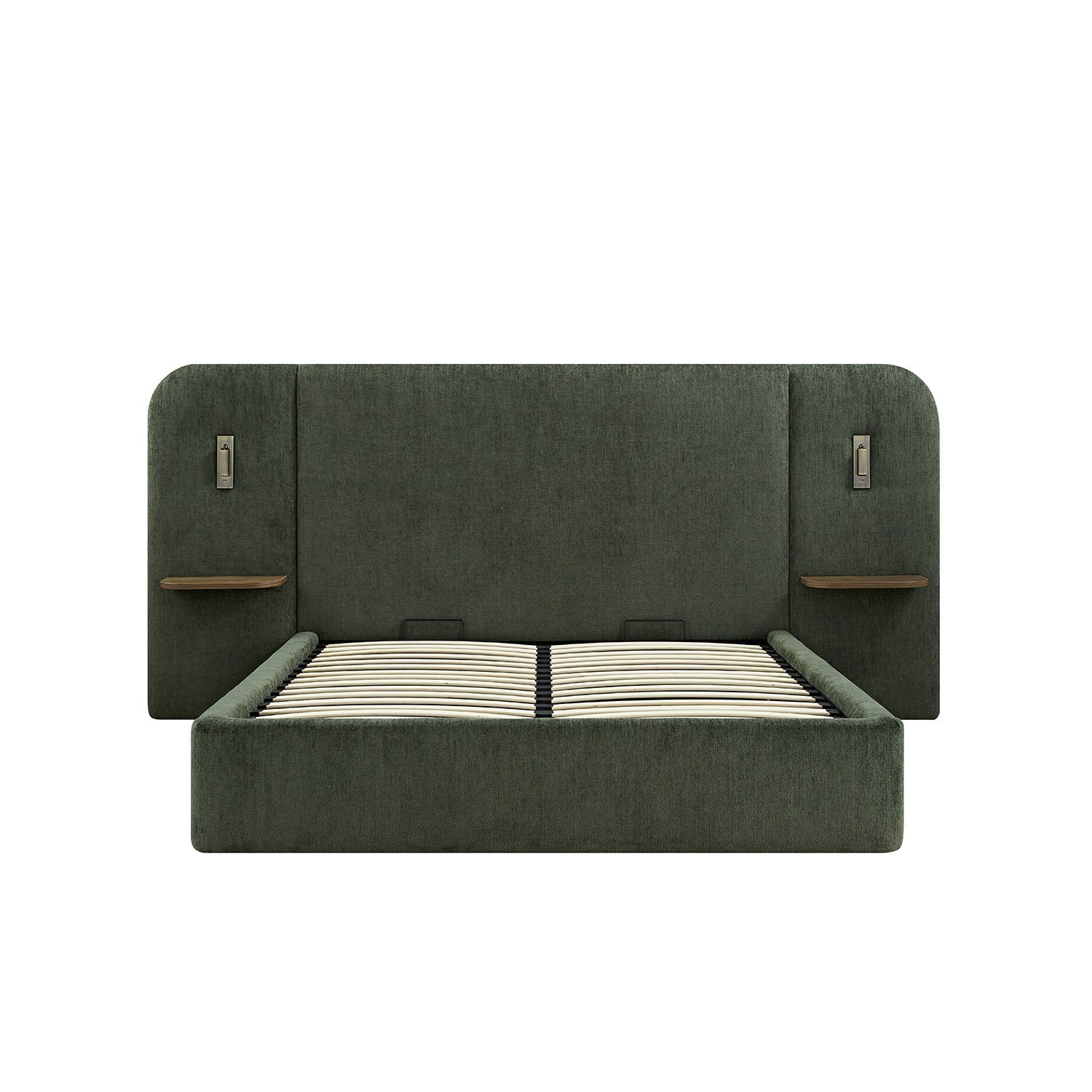 Della Extended Headboard Bed with Storage, Moss Green Chenille