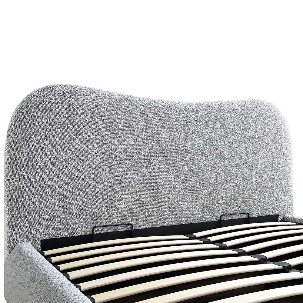 Egerie Curved Headboard Mist Grey Boucle Ottoman Bed with Storage