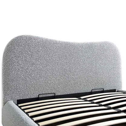 Egerie Curved Headboard Mist Grey Boucle Ottoman Bed with Storage
