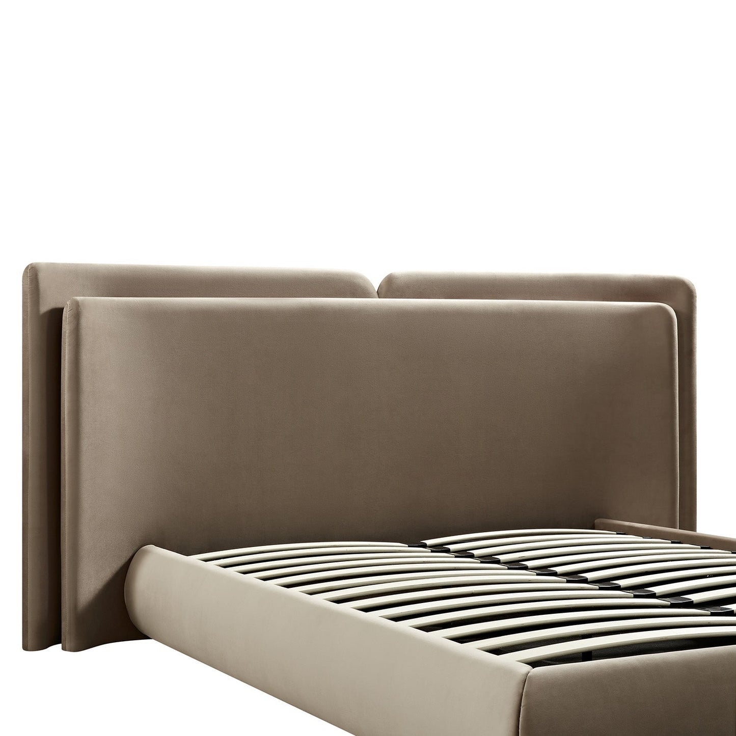 Jolene Layered Wingback Bed with Storage, Taupe Velvet