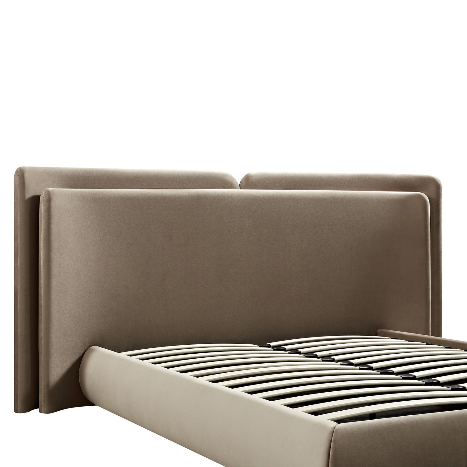Jolene Layered Wingback Bed with Storage, Taupe Velvet
