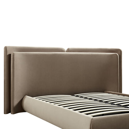 Jolene Layered Wingback Bed with Storage, Taupe Velvet