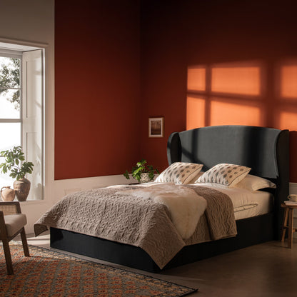 Kimberly Winged Upholstered Bed with Storage, Aegean Blue Velvet
