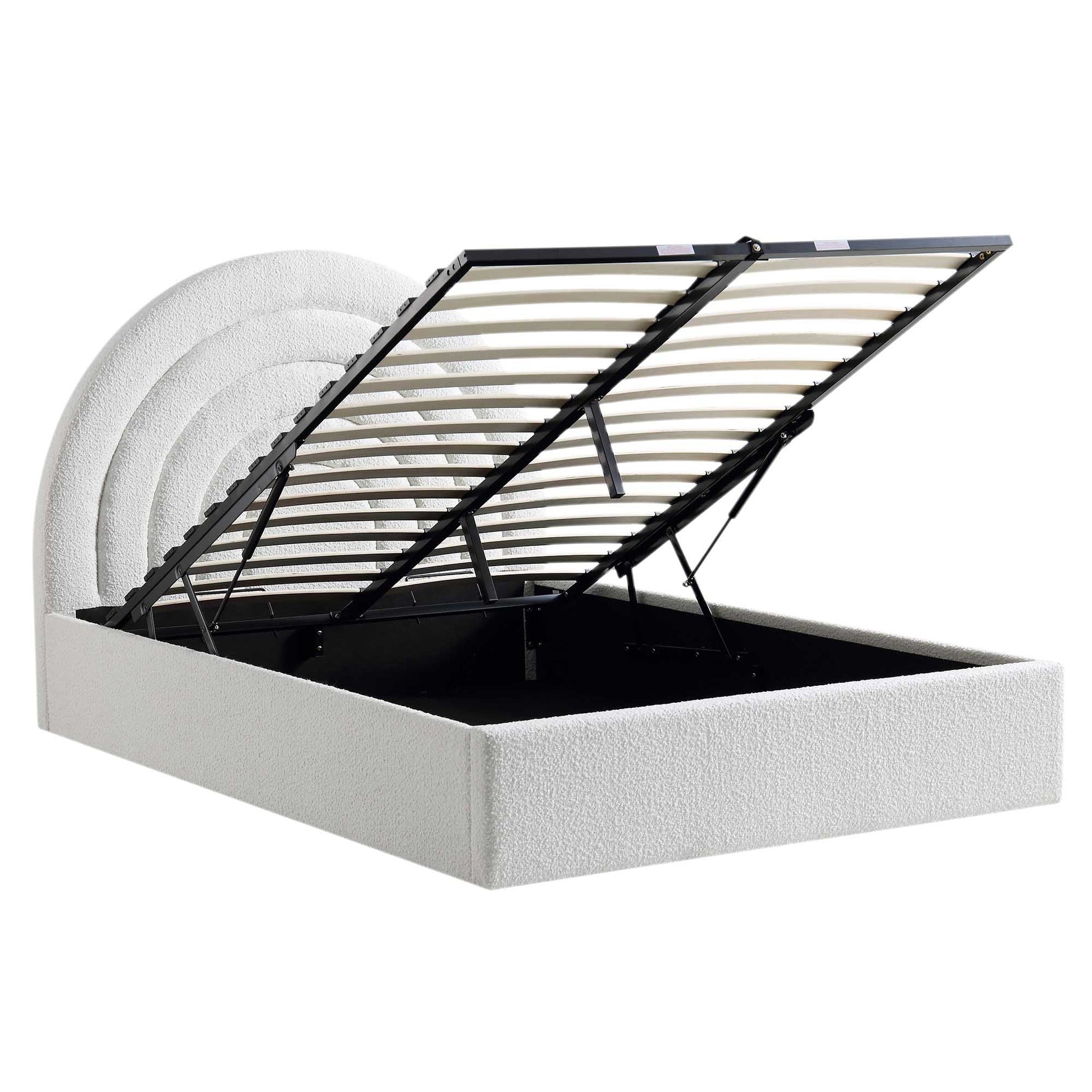 Archer White Boucle Ottoman Bed with Storage