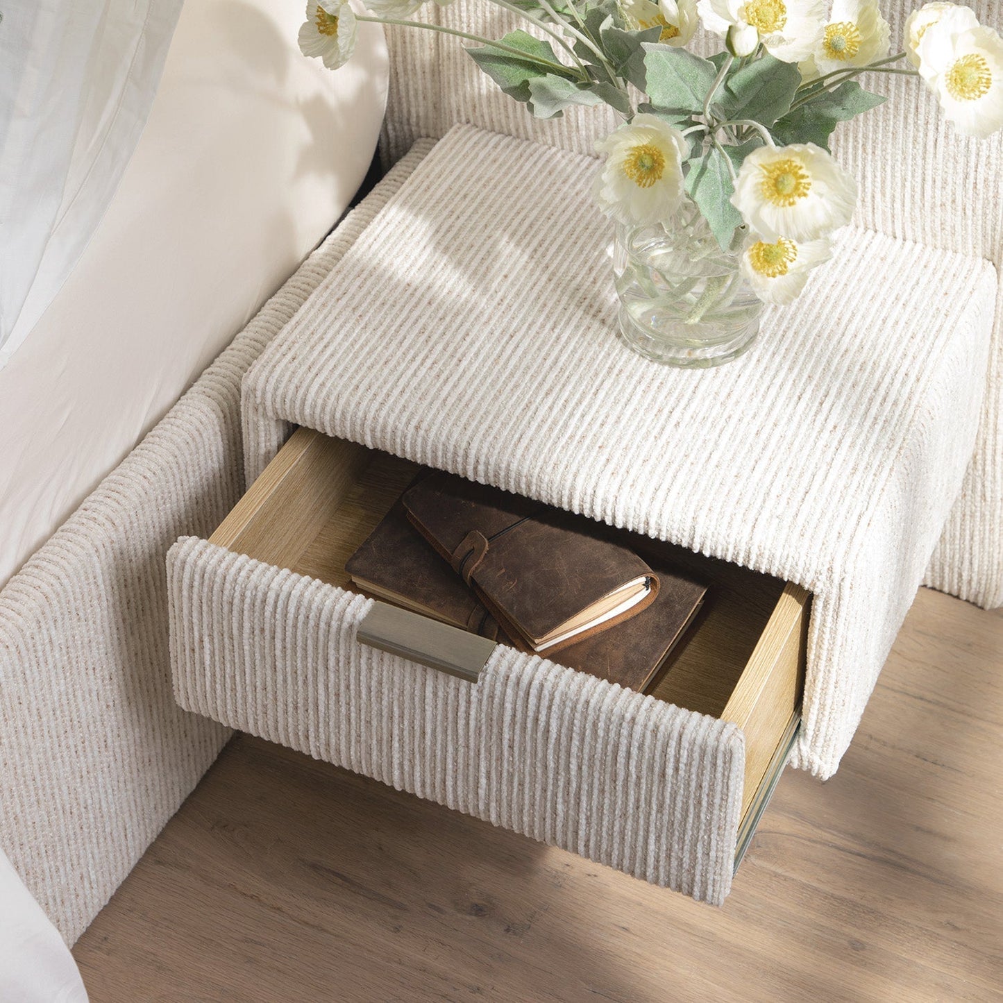 Tremezzo Oversized Ottoman Bed with Storage, Beige Textured Fabric