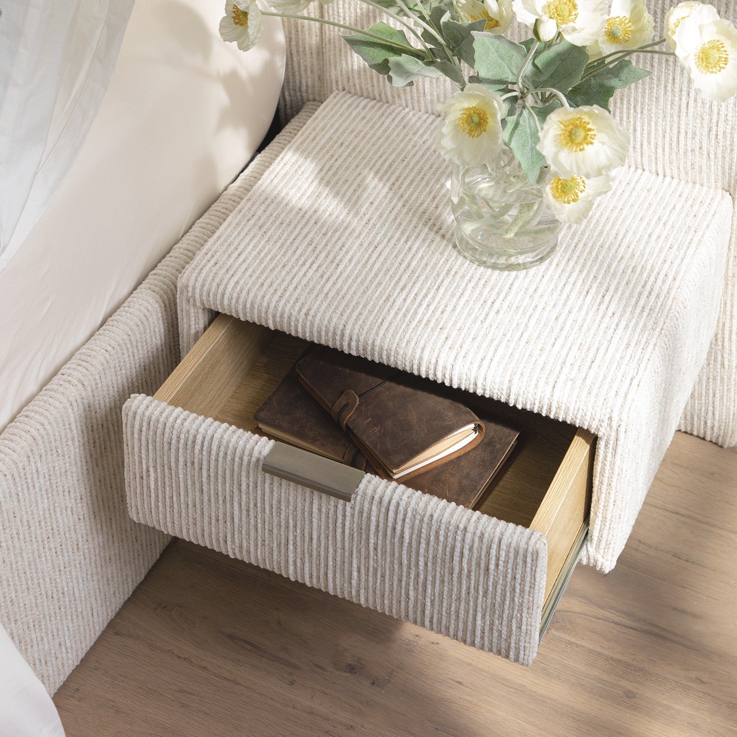 Tremezzo Oversized Ottoman Bed with Storage, Beige Textured Fabric