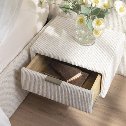Tremezzo Oversized Ottoman Bed with Storage, Beige Textured Fabric