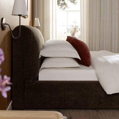 Thera Pillow Headboard Upholstered Bed, Cocoa Chenille