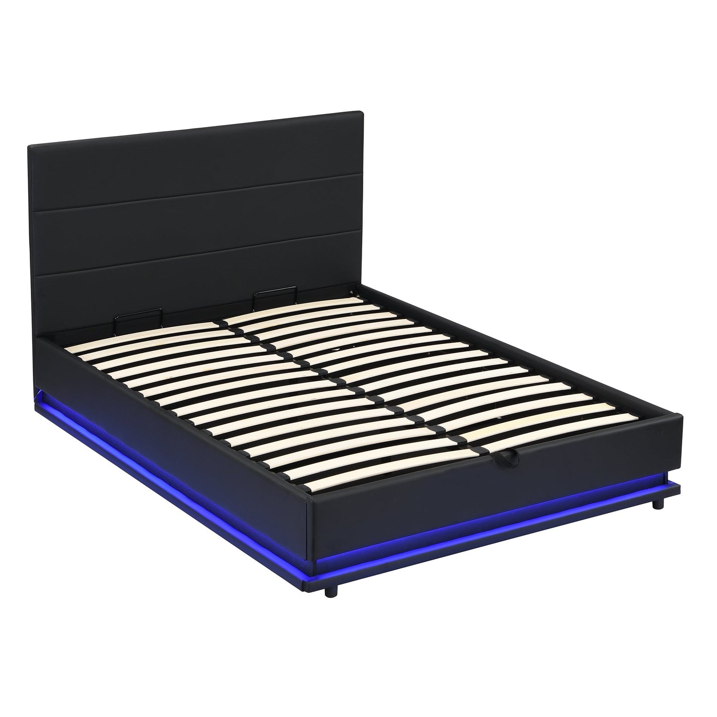 Buxton Faux Leather End Opening Ottoman Bed with Storage Frame with Multi-colour LED Light Strip (Black PU)