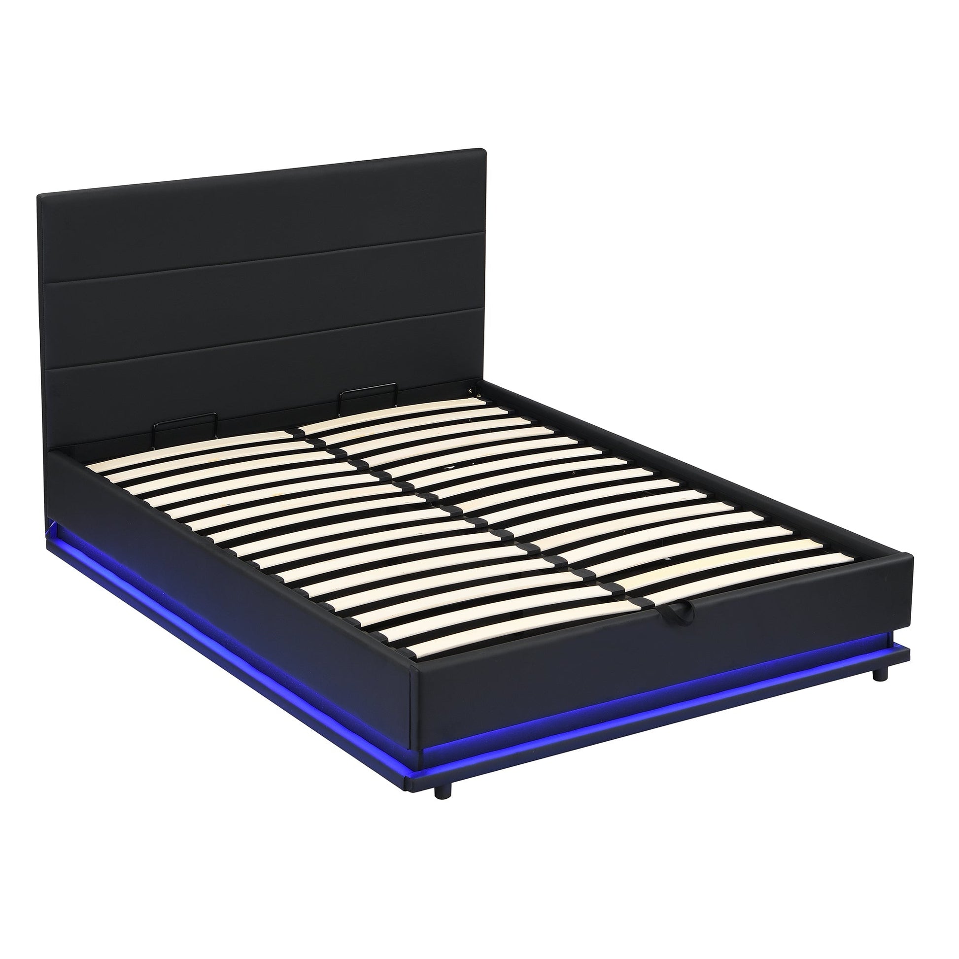 Buxton Faux Leather End Opening Ottoman Bed with Storage Frame with Multi-colour LED Light Strip (Black PU)