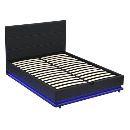 Buxton Faux Leather End Opening Ottoman Bed with Storage Frame with Multi-colour LED Light Strip (Black PU)