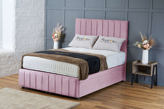 Sierra Gas Lift Ottoman Divan Bed – Handmade in UK – Pink Plush Velvet
