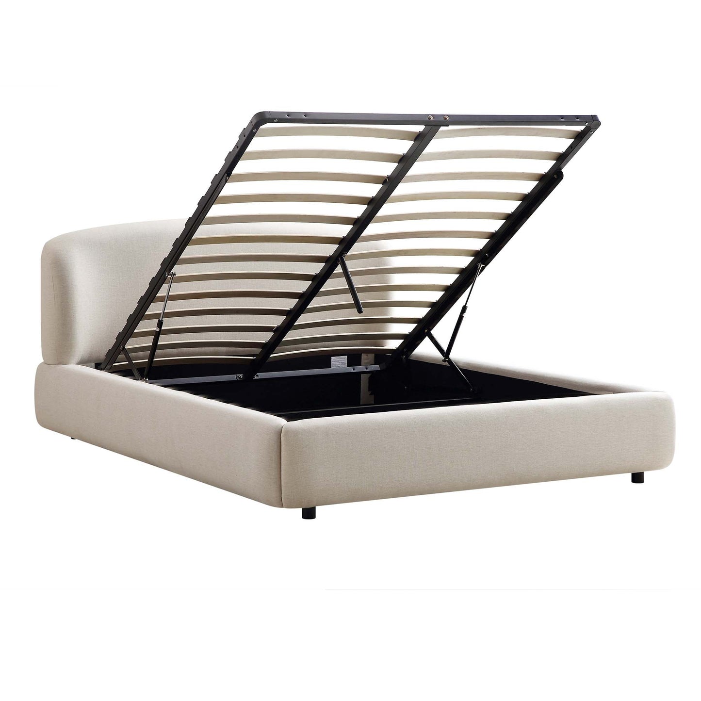 Constance Winged Headboard Ottoman Bed with Storage, Beige Linen