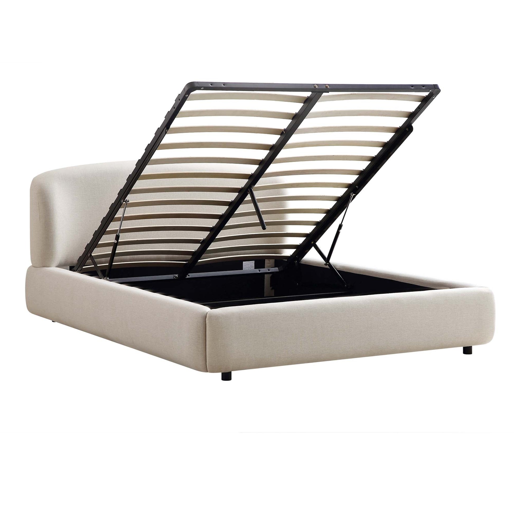 Constance Winged Headboard Ottoman Bed with Storage, Beige Linen