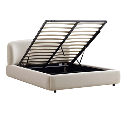 Constance Winged Headboard Ottoman Bed with Storage, Beige Linen