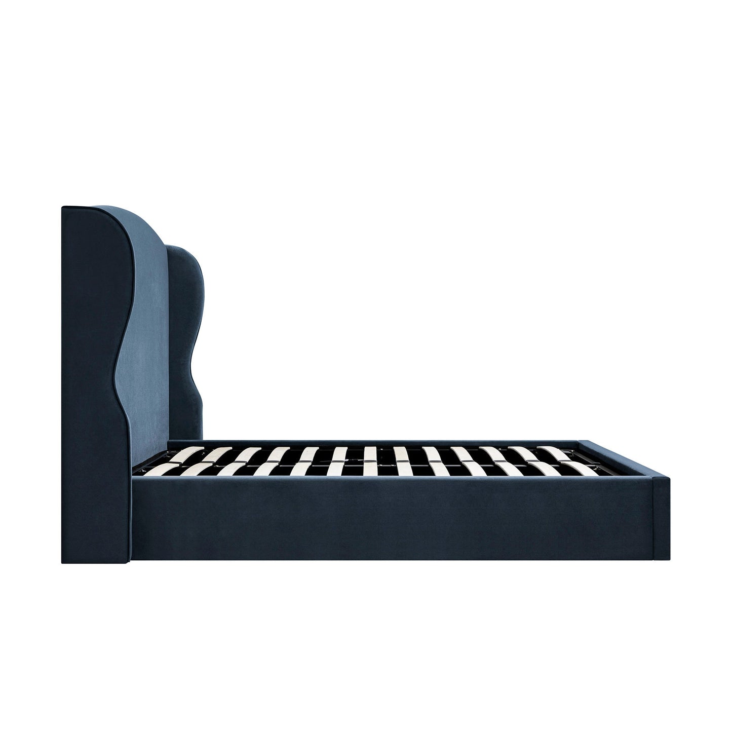 Kimberly Winged Upholstered Bed with Storage, Aegean Blue Velvet