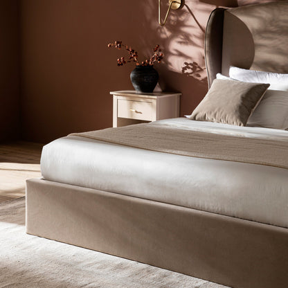 Kimberly Winged Upholstered Bed with Storage, Taupe Velvet