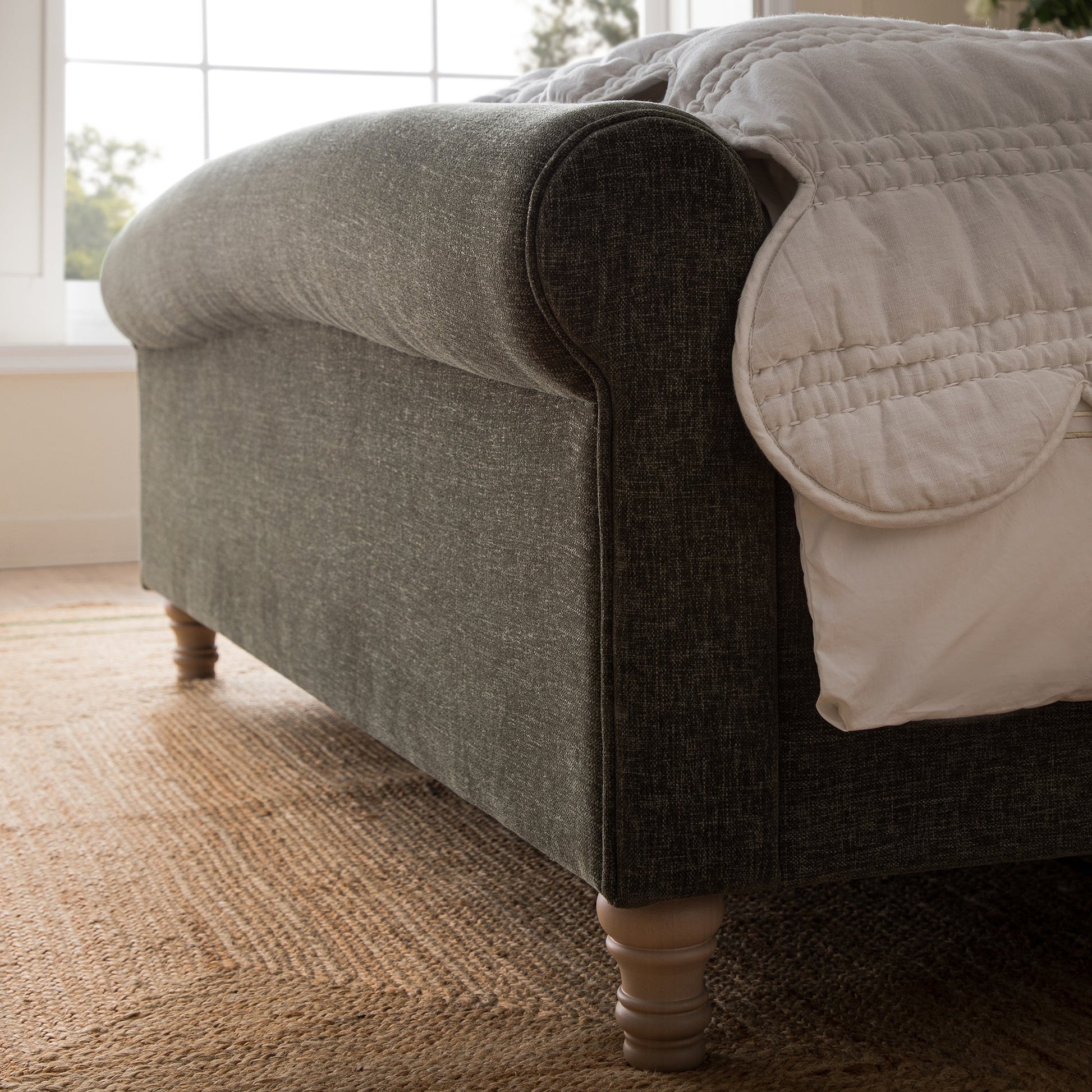 Porchester Ottoman Bed with Storage, Sleigh, Forest Green Chenille