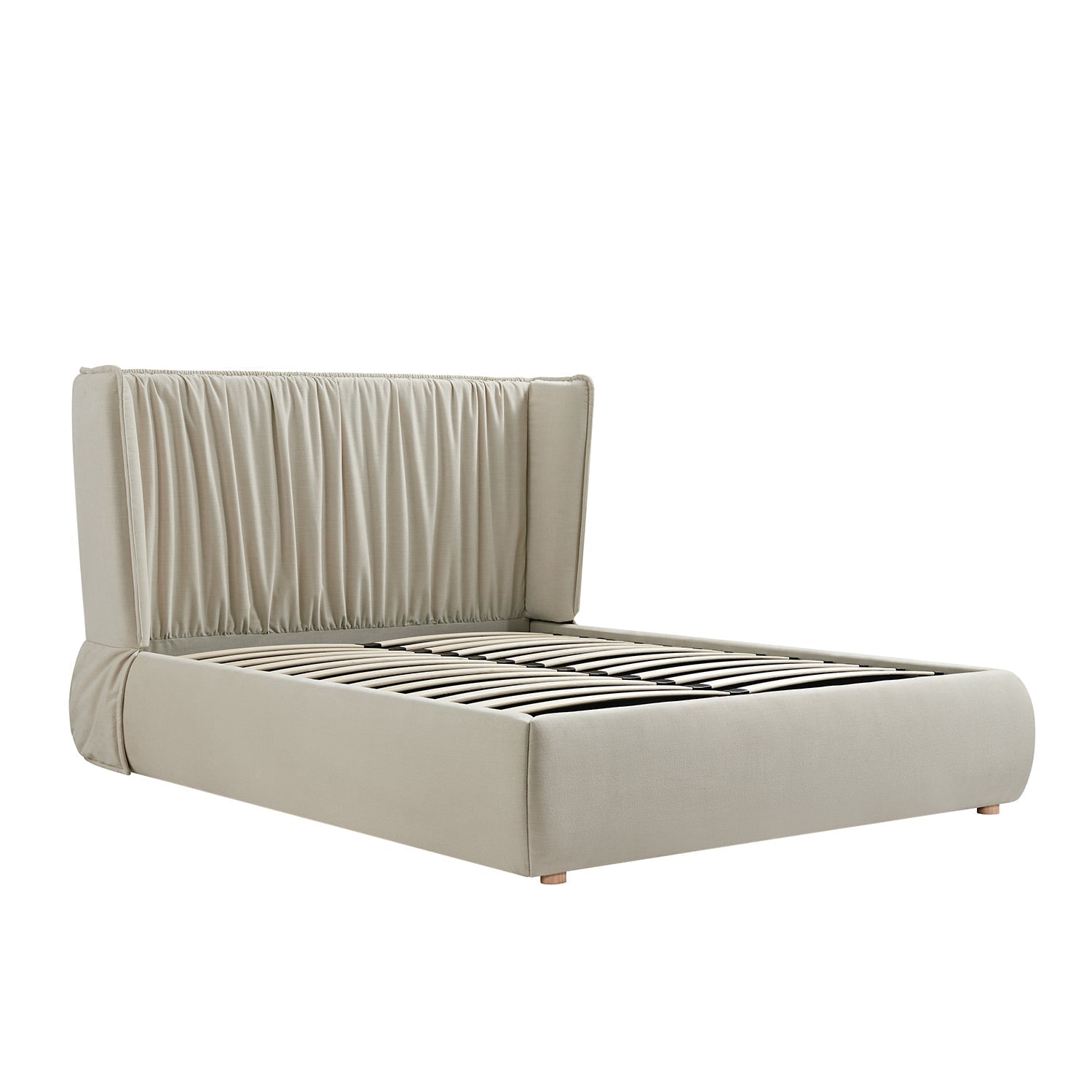 Astrid Ruched Wingback Bed, Ivory Chenille