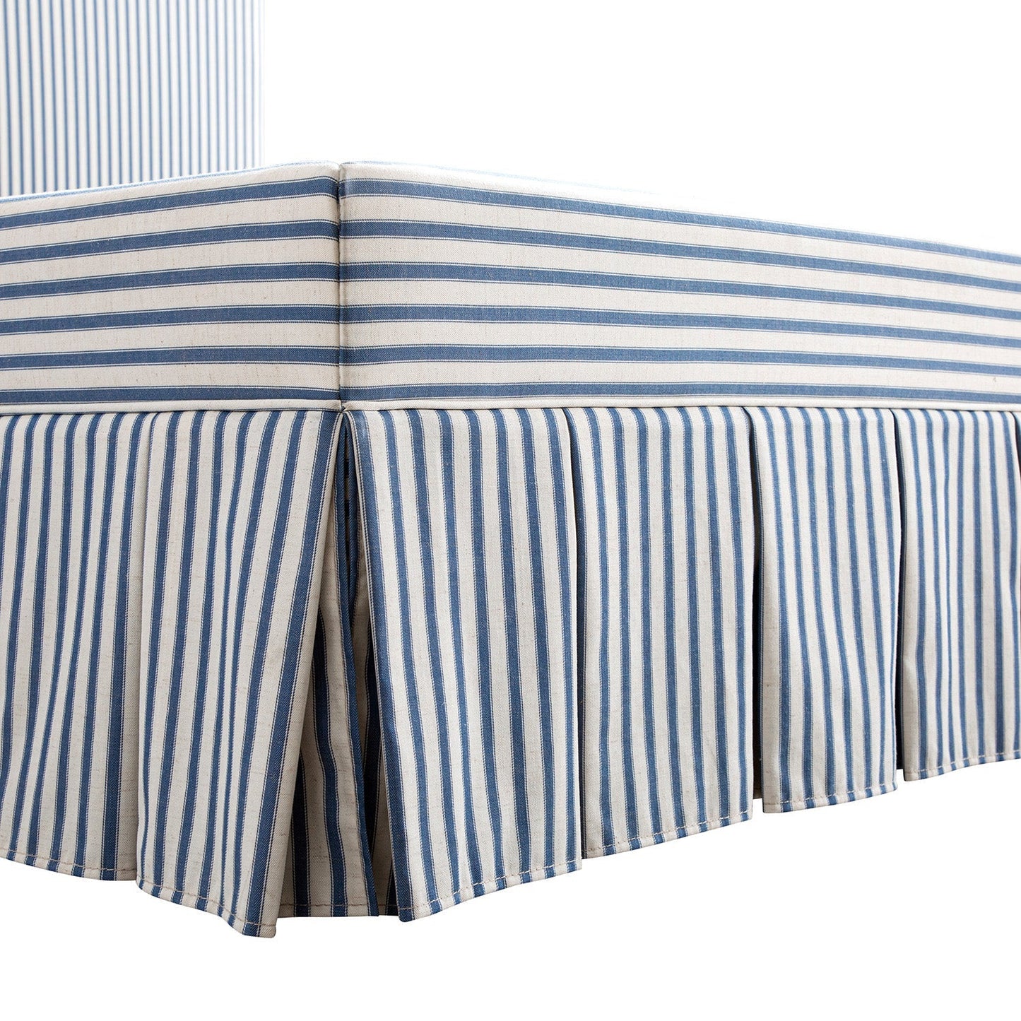 Egerton Box-Pleat Ottoman Bed with Storage, Blue Striped Linen