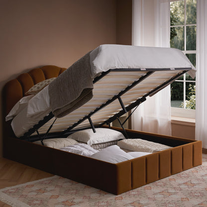 Hana Ottoman Bed with Storage, Cinnamon Velvet