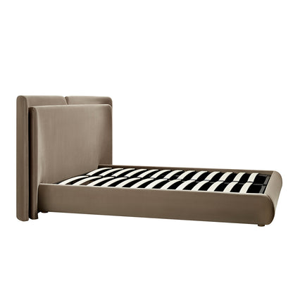 Jolene Layered Wingback Bed with Storage, Taupe Velvet