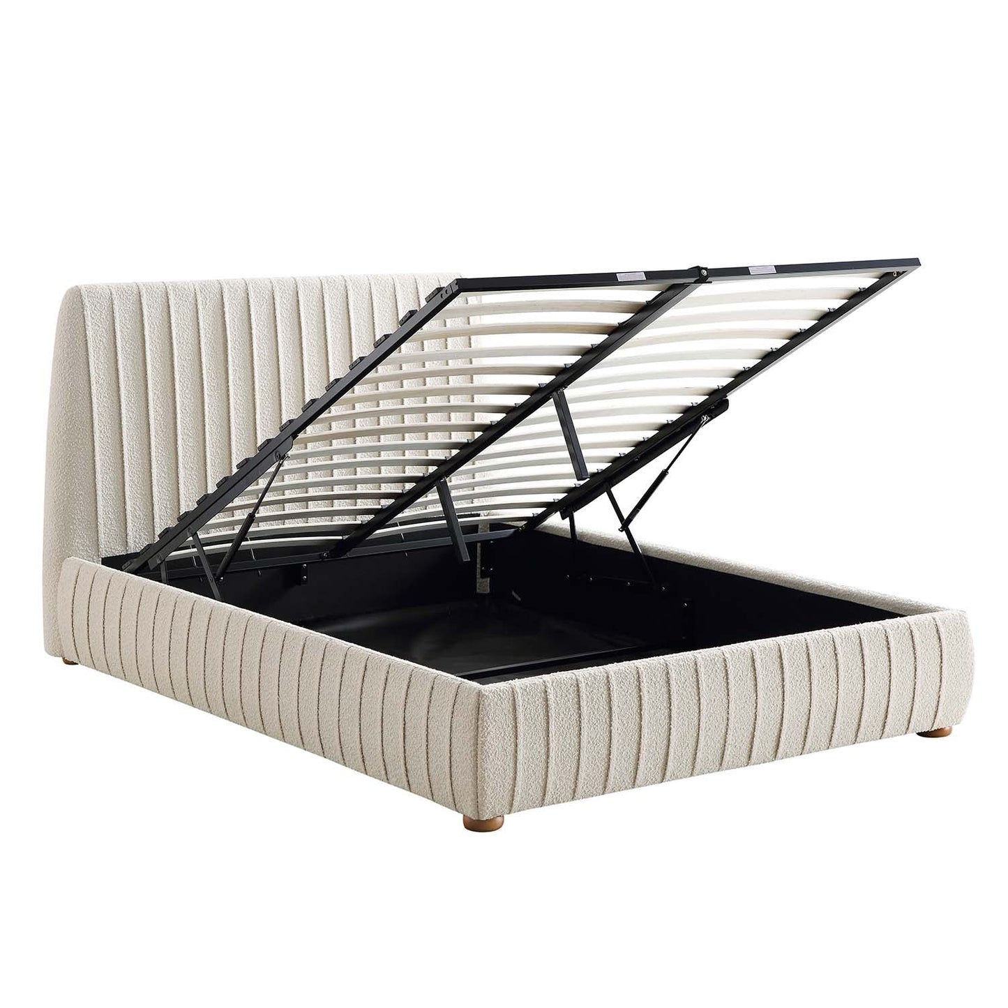 Helia Pleated Ottoman Bed with Storage, Beige Boucle