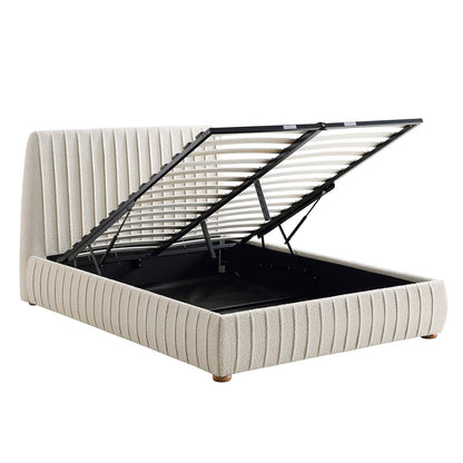 Helia Pleated Ottoman Bed with Storage, Beige Boucle