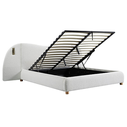 Egerie Extended Headboard Ottoman Bed with Storage, Beige Boucle