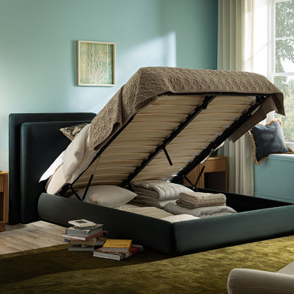 Jolene Layered Wingback Bed with Storage, Aegean Blue Velvet