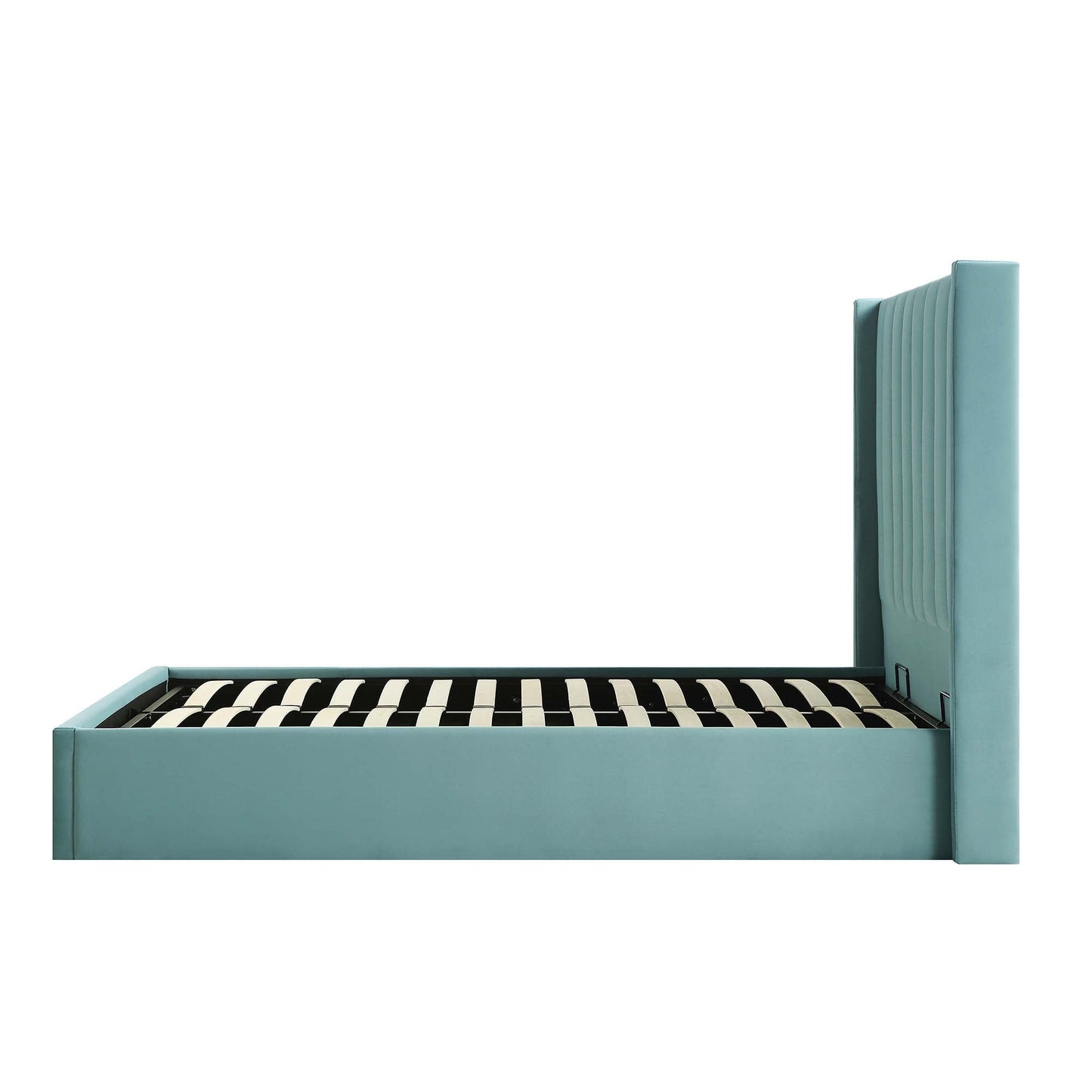 Wilton Seafoam Blue Velvet Ottoman Bed with Storage