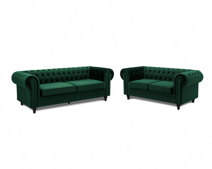 Chesterfield Pleat Velvet Fabric 2+3 Seater Sofa Set, Midnight Blue Velvet