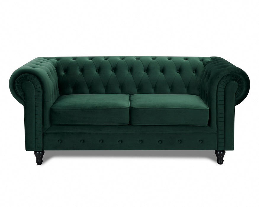Chesterfield Pleat Velvet Fabric 2+3 Seater Sofa Set, Midnight Blue Velvet