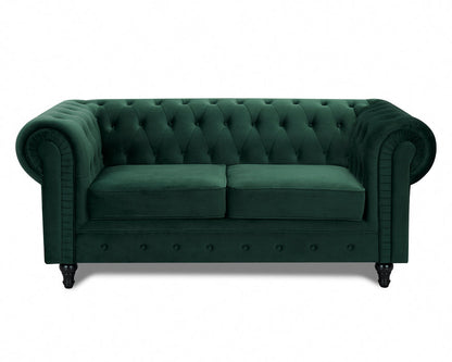 Chesterfield Pleat Velvet Fabric 2+3 Seater Sofa Set, Midnight Blue Velvet