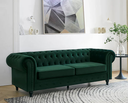 Chesterfield Pleat Velvet Fabric 2+3 Seater Sofa Set, Midnight Blue Velvet